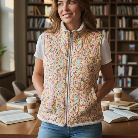 Matilda Jane reversible whimsical Floral Sherpa Vest - Picture 2 of 10